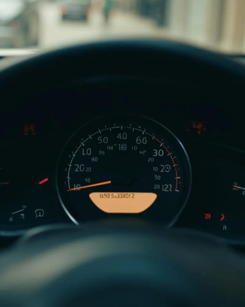 Een kilometerteller in het dashboard van een auto